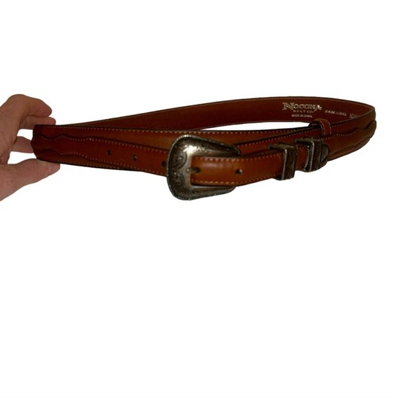 noona Leather etched silver buckle western high quality belt 34 - Picture 1 of 9